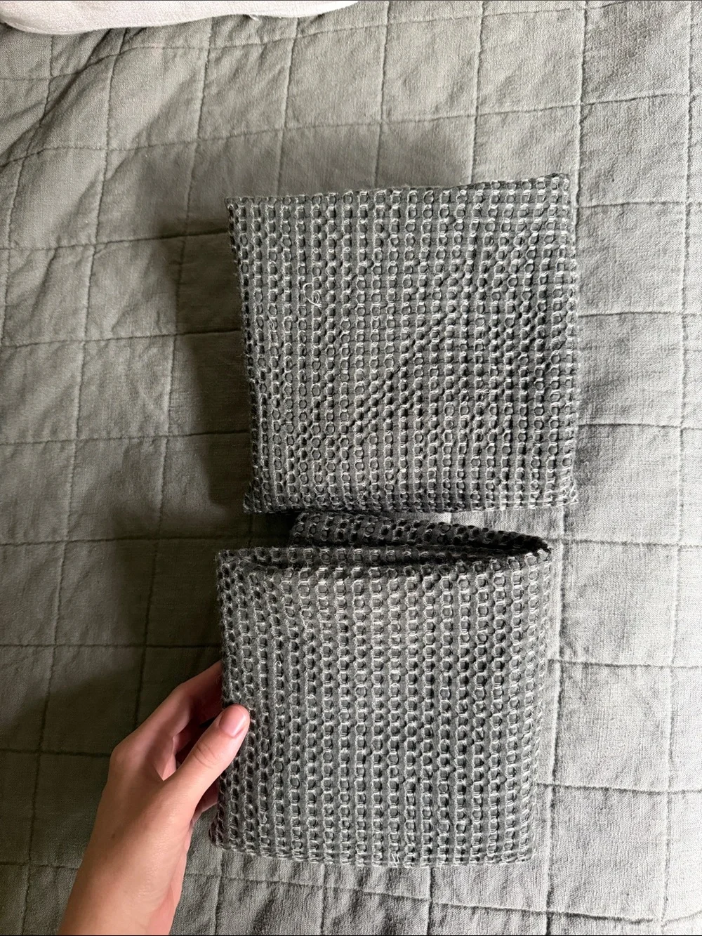 Textured waffle knit Casaluna euro pillow shams olive green